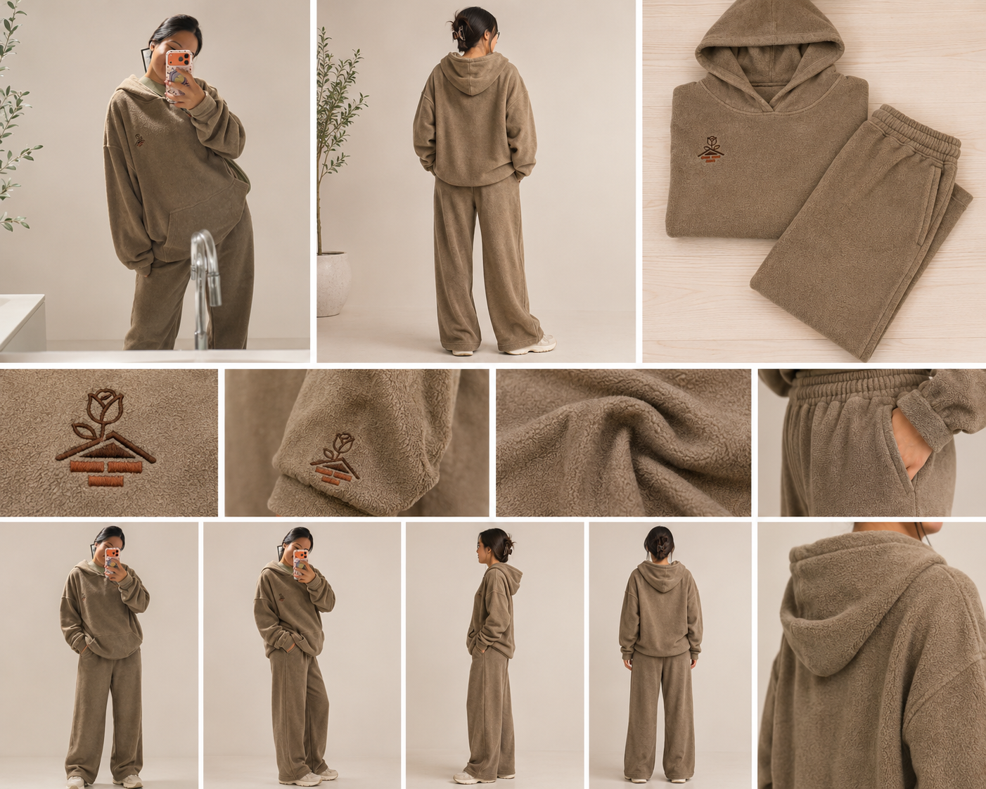 Hearth Brown Cotton Fleece Hoodie Set