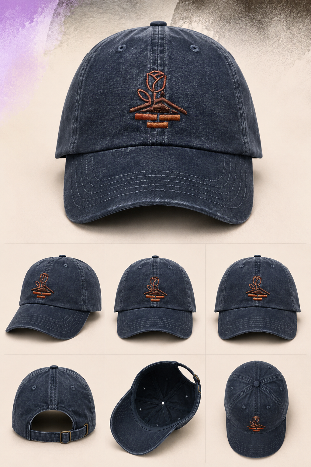 Washed Dark Denim Cotton Cap