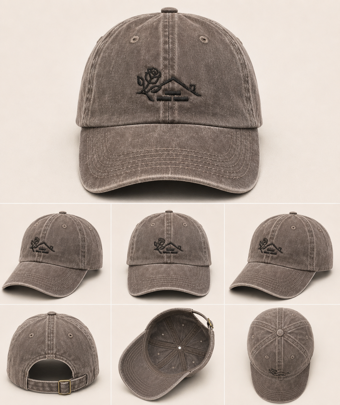 Faded Brown Embroidered Cotton Cap