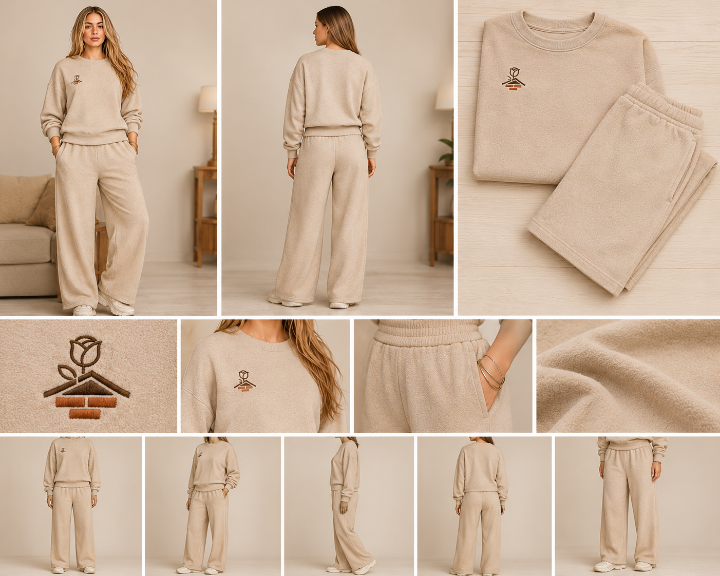 Natural Sand Cotton Fleece Sweat Set